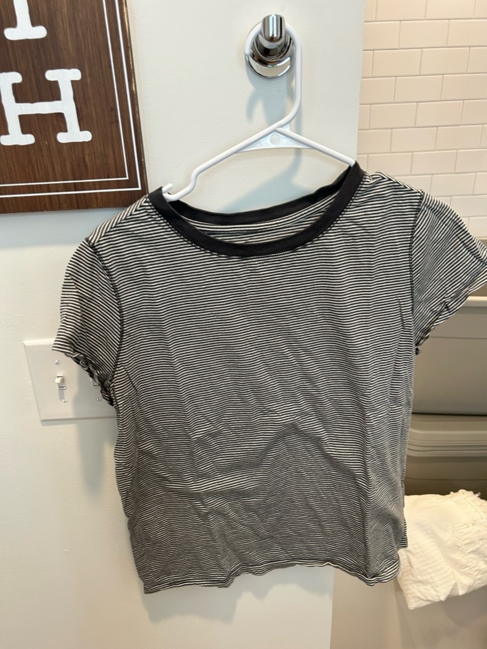 Universal Thread Grey & White Micro-Striped Crew Tee